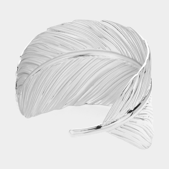 Silver Leaf Textured Metal Cuff Bracelet Fashion Statement Jewelry Bangle - Picture 2 of 2
